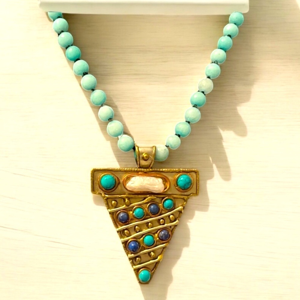 Long Boutique Asymmetrical Turquoise Necklace